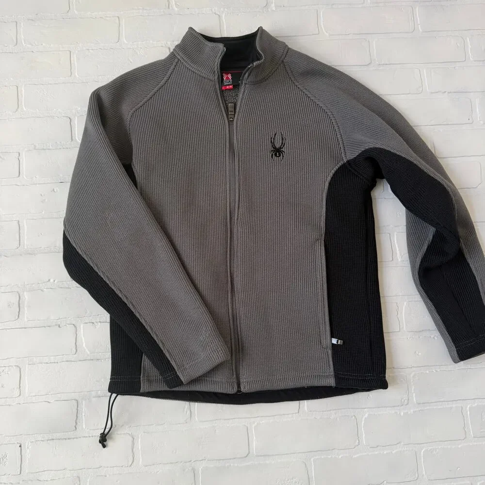 SPYDER Men's Core Sweater Knit Jacket Grey Black Insulated Zipper Pockets sz M